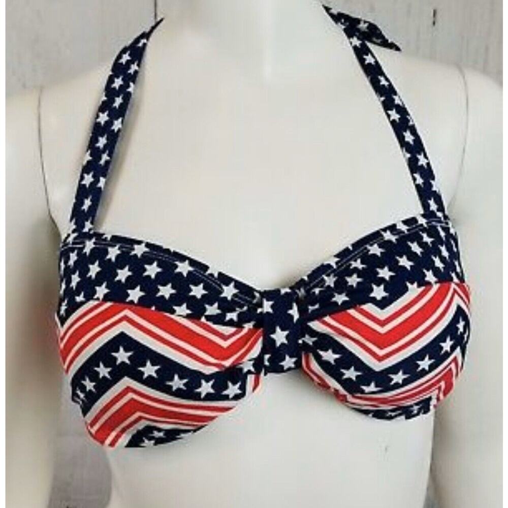 Catalina Swim Red White Blue Stars Stripes Americana 4th July Bikini Top S 4/6